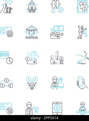 Equity market linear icons set. Stocks, Investments, Trading, Financial, Profit, Loss, Shareholders line vector and concept signs. Bullish,Bearish Stock Vector