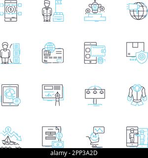 Advertising promotion linear icons set. Marketing, Branding, Publicity, Awareness, Promotion, Campaign, Influence line vector and concept signs Stock Vector