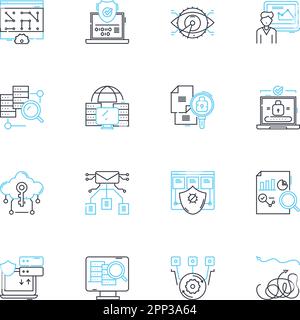 Cash flow management linear icons set. Budgeting, Forecasting, Analysis, Optimization, Monitoring, Planning, Tolerance line vector and concept signs Stock Vector