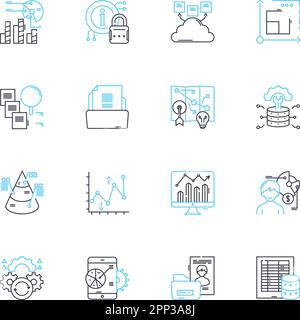 Competitive analysis linear icons set. Competition, Market, Rivals, SWOT, Benchmarking, Differentiation, Gap line vector and concept signs. Evaluation Stock Vector