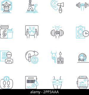 Behavioral therapy linear icons set. Therapy, Counseling, Psychotherapy, Mindfulness, Self-improvement, Recovery, Emotional line vector and concept Stock Vector