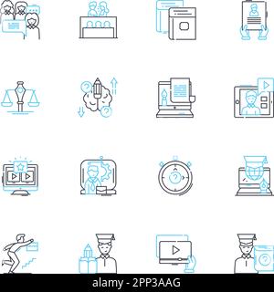 Electronic learning linear icons set. E-learning, Digital, Online, Virtual, Remote, Technology, Interactive line vector and concept signs. Multimedia Stock Vector