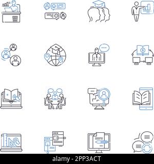 Internet-based instruction line icons collection. E-learning, Webinars, Online courses, Distance education, Virtual classes, Web-based training Stock Vector