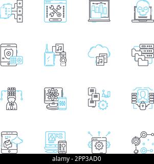 Social reality linear icons set. Community, Equality, Diversity, Oppression, Integration, Homogeneity, Stereotyping line vector and concept signs Stock Vector