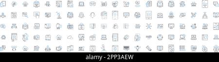 Artificial science line icons collection. Robotics, Nanotechnology, Machine Learning, Cybernetics, Quantum Computing, Automation, Virtual Reality Stock Vector