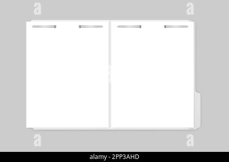 Open file folder with cut tab and metal fastener keeping paper sheets inside, vector template. Letter size Stock Vector