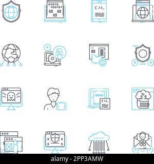 Virtual intelligence linear icons set. Automation, Algorithms, Machine learning, Robotics, Neural nerks, Prediction, Augmentation line vector and Stock Vector