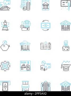 Capital management linear icons set. Investment, Assets, Strategy, Returns, Allocation, Portfolio, Equity line vector and concept signs. Risk Stock Vector
