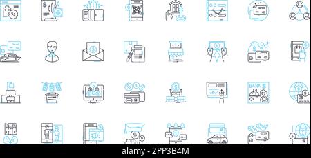 Small business loans linear icons set. Funding, Capital, Finance, Credit, Lending, Borrowing, Investment line vector and concept signs. Relief,Support Stock Vector