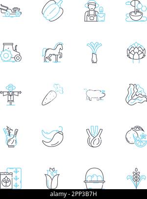 Livestock management linear icons set. Grazing, Herding, Vaccination ...