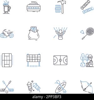 Two free days and sports games line icons collection. Leisure, Challenge, Relaxation, Outdoors, Adventure, Excitement, Athletes vector and linear Stock Vector