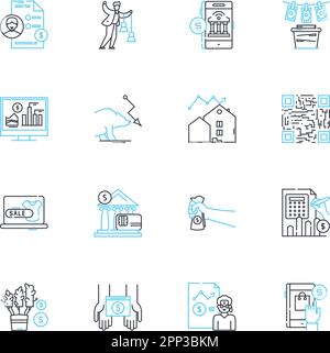 Online investing linear icons set. Stocks, Bonds, Cryptocurrency, Trading, Investments, Portfolio, Diversification line vector and concept signs. Risk Stock Vector