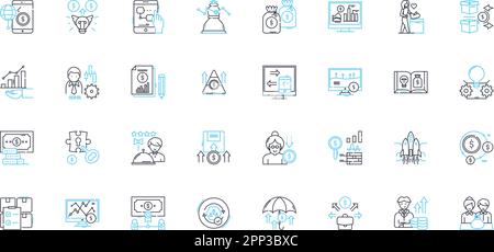 Capital allocation linear icons set. Efficiency, Budgeting, Analysis, Optimization, Strategy, Forecasting, Prioritization line vector and concept Stock Vector