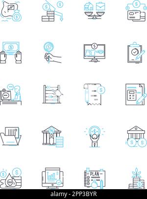Business financing linear icons set. Funding, Lending, Investment, Credit, Capital, Financing, Loans line vector and concept signs. Cash flow,Debt Stock Vector