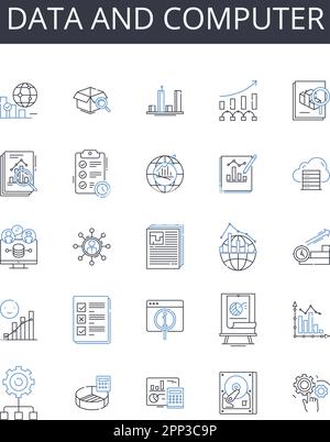 Data and computer line icons collection. Information technology, Electronic device, Web browsing, Digital media, High-speed internet, Cloud storage Stock Vector