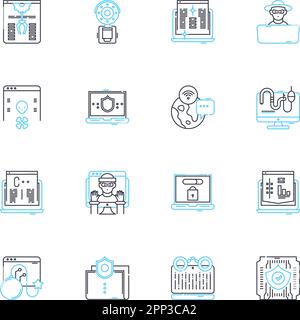 Web universe linear icons set. Connectivity, Interactivity, Accessibility, Integration, Innovation, Globalization, Virality line vector and concept Stock Vector