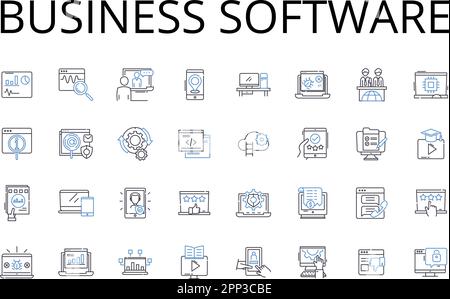 Business software line icons collection. Management system, Enterprise solution, Commercial use, Corporate technology, Industrial software Stock Vector