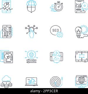 Digital branding linear icons set. identity, recognition, reputation, consistency, messaging, authenticity, personality line vector and concept signs Stock Vector