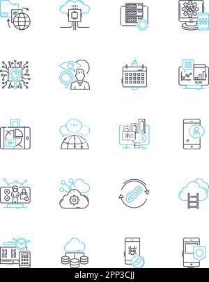 Content marketing linear icons set. Engagement, Audience, Strategy, Conversion, Promotions, Branding, Editorial line vector and concept signs Stock Vector
