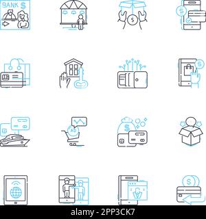 Mobile payments linear icons set. Transactions, Digital, Wallets, Contactless, Security, Efficiency, Convenience line vector and concept signs Stock Vector