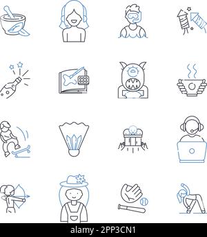 Processing line icons collection. Programming, Java, Simulation, Algorithm, Animation, Data, Digital vector and linear illustration. Drawing Stock Vector