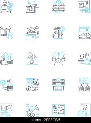Business venture linear icons set. Investment, Start-up, Entrepreneurship, Expansion, Innovation, Marketing, Sales line vector and concept signs Stock Vector