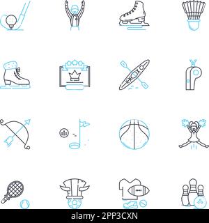 Competitions linear icons set. Challenge, Race, Contest, Game, Event, Battle, Match line vector and concept signs. Exhibition,Tournament,Showdown Stock Vector