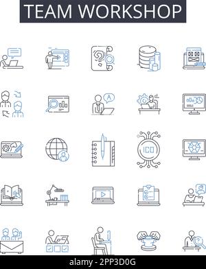 Team workshop line icons collection. Group brainstorm, Joint venture, Collective effort, Mutual collaboration, Partner meeting, Coordinated action Stock Vector