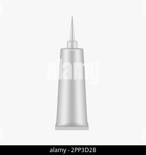 Open squeeze tube container with thin applicator, mock-up. Cream, gel, liquid paste product package, mockup Stock Vector
