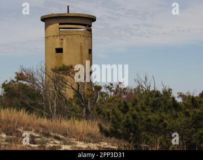 Fire Control Tower No. 1 in Fenwick Island, Delaware, one of 11 World War II Army observation towers along the Delaware coastline. Stock Photo