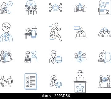 Agency office line icons collection. Collaborative, Dynamic, Cozy, Modern, Efficient, Innovative, Productive vector and linear illustration Stock Vector
