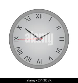 Wall clock with Roman numerals isolated on white background, vector mockup for design Stock Vector