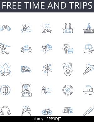 Free time and trips line icons collection. Instruction, Tutoring, Education, Learning, Guidance, Empowerment, Mentorship vector and linear Stock Vector