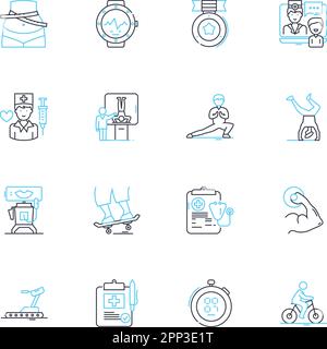 Strength linear icons set. Power, Stamina, Endurance, Vigor, Resilience, Might, Robustness line vector and concept signs. Toughness,Fortitude Stock Vector