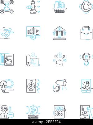 Targeted advertising linear icons set. Personalized, Precision, Efficient, Effective, Segmented, Analytical, Behavioral line vector and concept signs Stock Vector