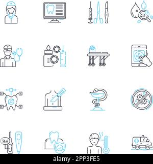 Public medicine linear icons set. Vaccinations, Prevention, Screening, Epidemiology, Outbreaks, Pandemics, Health disparities line vector and concept Stock Vector