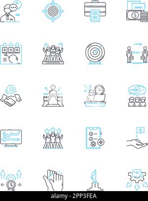 Work area linear icons set. Desk, Cubicle, Office, Warehouse, Studio ...