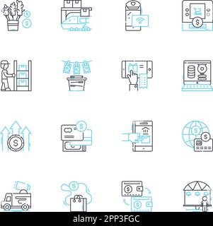 Online strategy linear icons set. Analytics, Branding, Conversion, Engagement, Funnel, Growth, Hashtag line vector and concept signs. Impact,Lead Stock Vector