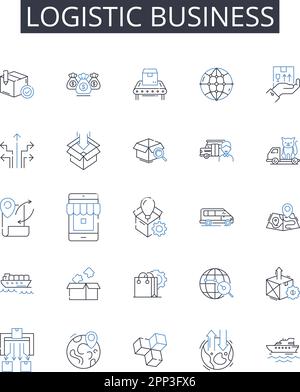 Logistic business line icons collection. Supply chain management, Distribution system, Transportation services, Fleet management, Warehousing Stock Vector