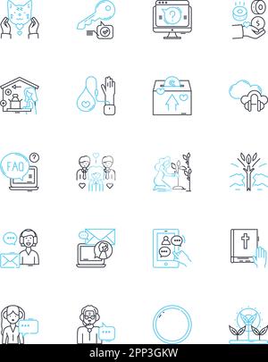 Emotional Management linear icons set. Resilience, Self-control, Coping, Stability, Reflection, Serenity, Composure line vector and concept signs Stock Vector