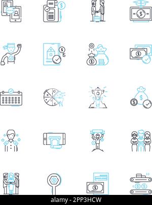 Internet-based finance linear icons set. Fintech, Cryptocurrency, Blockchain, E-commerce, Payment, Investment, Crowdfunding line vector and concept Stock Vector