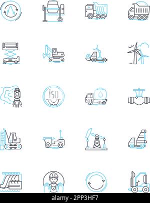Noise pollution linear icons set. Decibels, Soundscape, Ecosystem, Environment, Sonic, Impact, Hearing line vector and concept signs. Disturbance Stock Vector