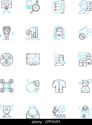 Human Resource Managers linear icons set. Recruitment, Training, Retention, Performance, Benefits, Diversity, Leadership line vector and concept signs Stock Vector