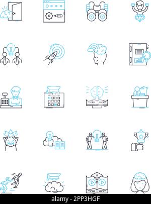 Professional drive linear icons set. Ambition, Motivation, Perseverance, Determination, Focus, Dedication, Discipline line vector and concept signs Stock Vector