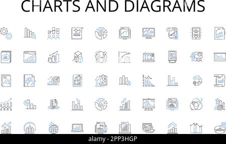 Charts and diagrams line icons collection. software, hardware, programming, cybersecurity, nerking, databases, web development vector and linear Stock Vector