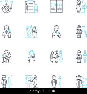 Self-promotion linear icons set. brand, image, marketing, nerking, advertising, reputation, visibility line vector and concept signs. promotion Stock Vector