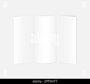 Tri-fold leaflet mockup. Trifold paper brochure mock-up. White blank folding flyer, template Stock Vector