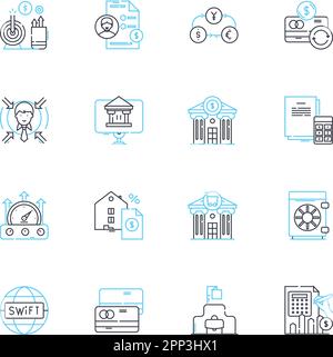 Data evaluation linear icons set. Analysis, Assessment, Scrutiny, Interpretation, Classification, Categorization, Examination line vector and concept Stock Vector