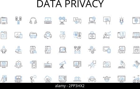 Data privacy line icons collection. Strategy, Analysis, Campaign, Promotion, Branding, Content, Digital vector and linear illustration. Social Stock Vector
