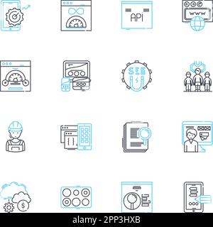 Cloud Computing linear icons set. Infrastructure, Storage, Scalability, Virtualization, Security, Reliability, Mobility line vector and concept signs Stock Vector